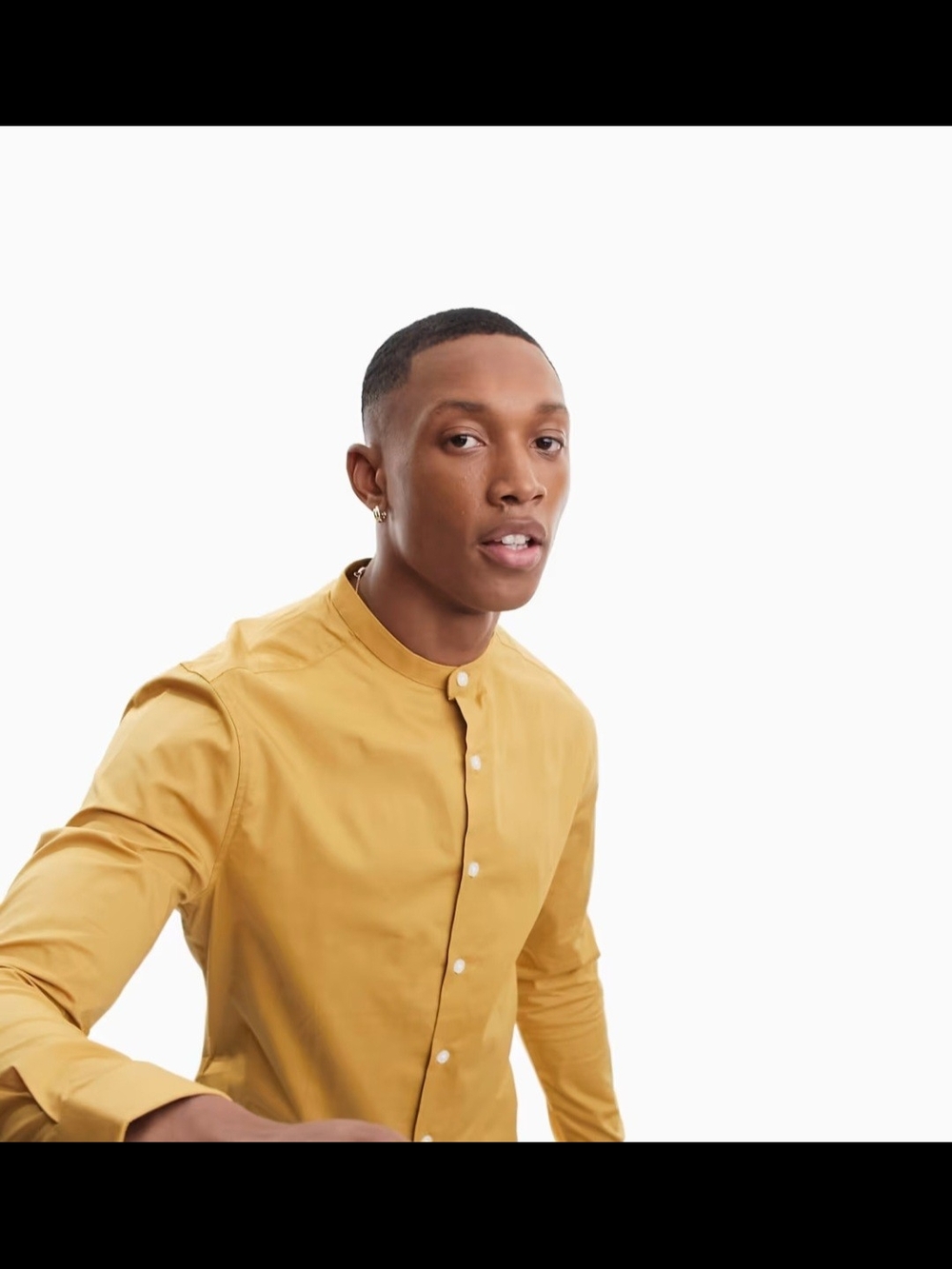 ASOS DESIGN skinny fit Button Down shirt grandad collar XS mustard